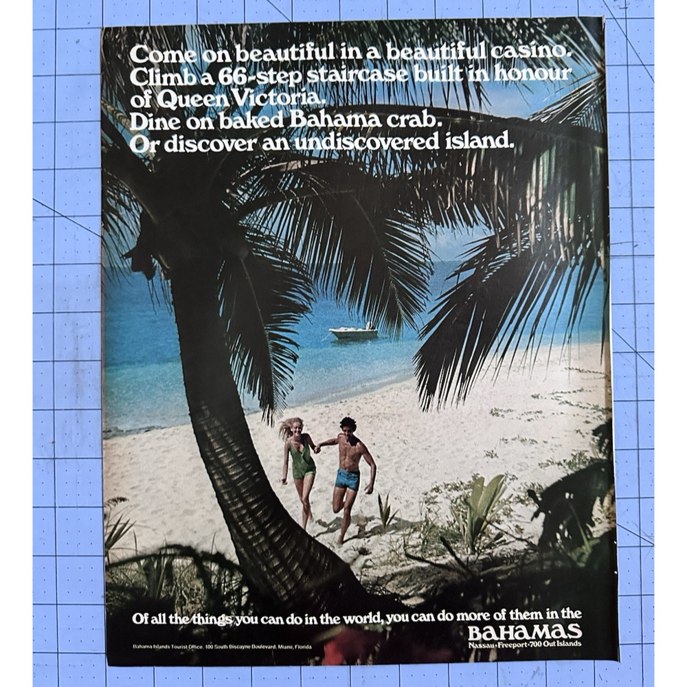 1970 Bahamas Islands Tourist Office Ad Come on Beautiful Casino